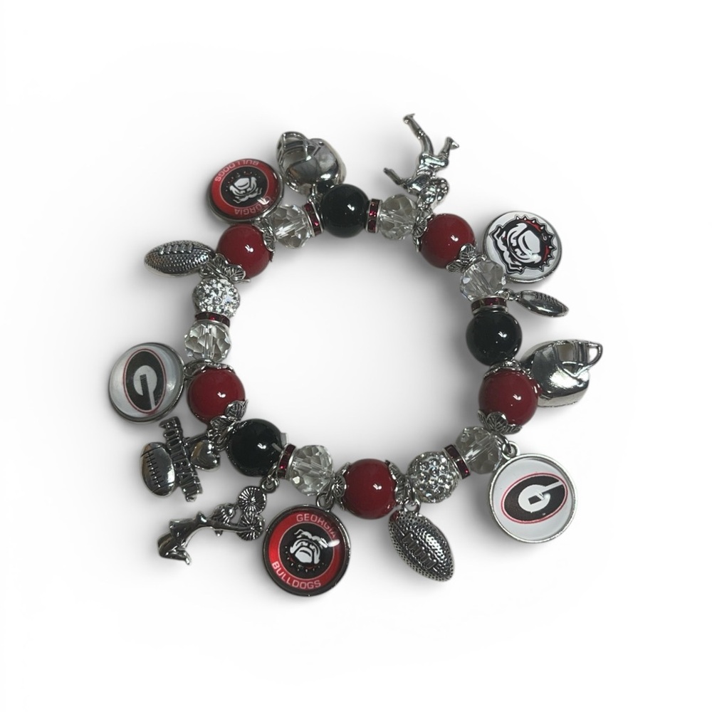 Georgia Bulldog Silver and Red Charm Bracelet